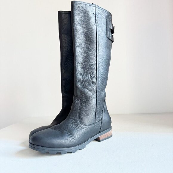 Sorel Emelie Tall Black Leather Boots 6 - Picture 2 of 11